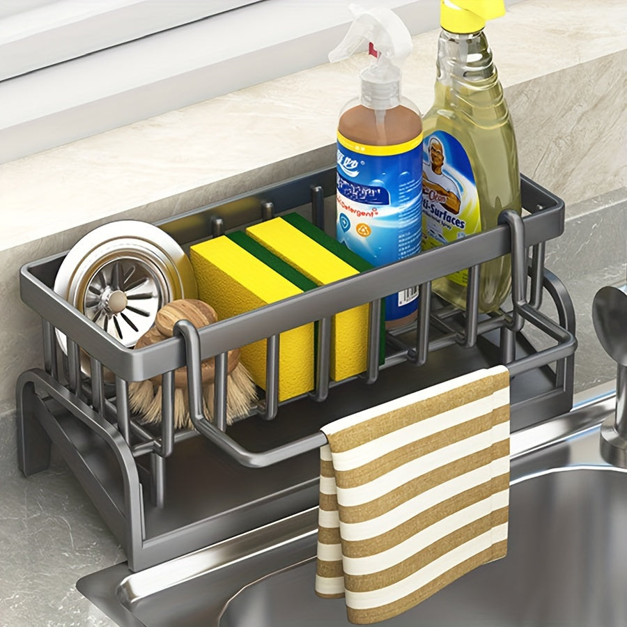 Kitchen Dish Cloth & Sponge Holder with Drain Tray - 1 Piece, Plastic Sink Caddy Organizer for Home Storage and Organization