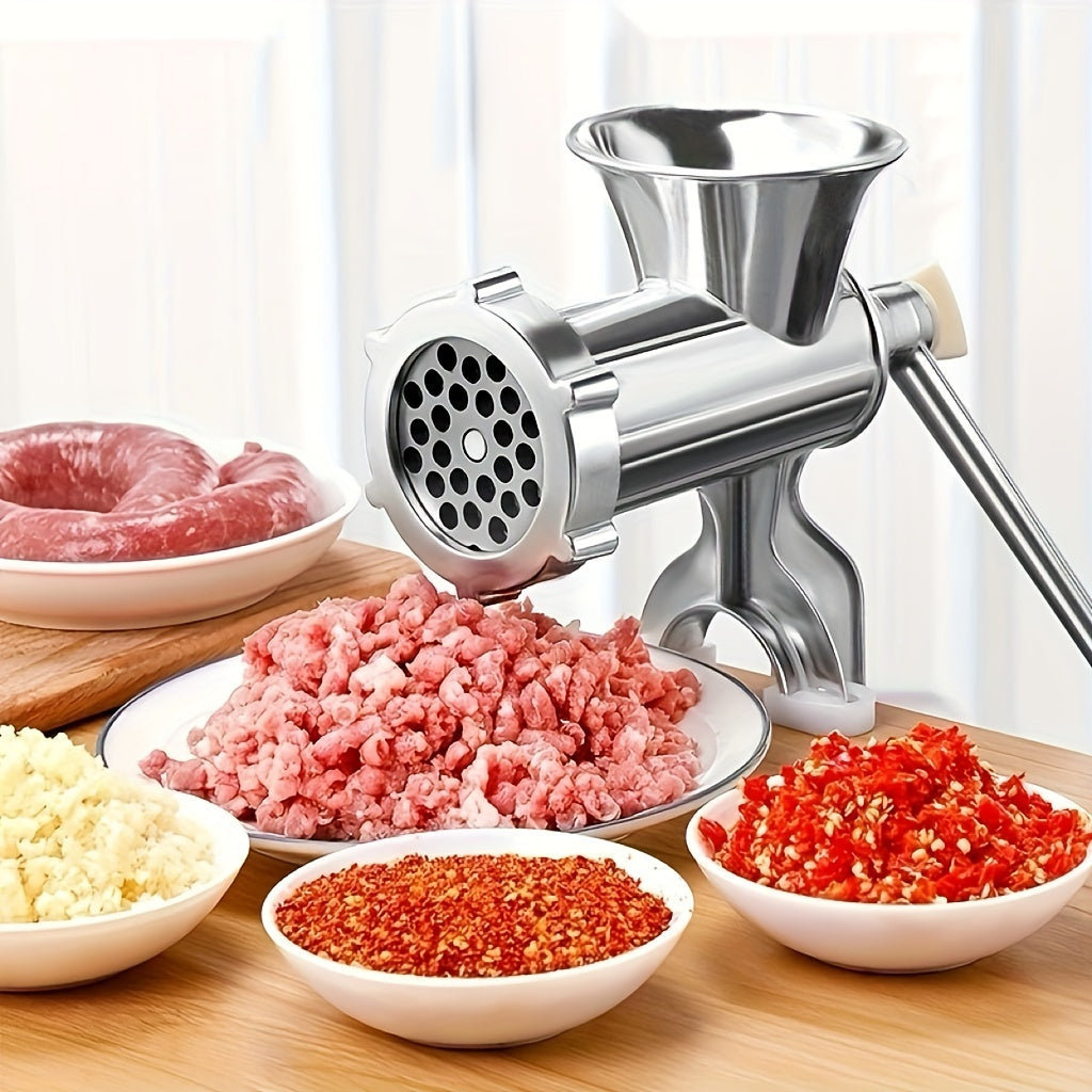 Durable Stainless Steel Hand-Cranked Meat Grinder and Vegetable Mincer - Manual Operation with Table Clamp for Easy Kitchen Preparation