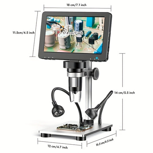 Rievbcau 17.78cm LCD Digital Microscope with Leds, 1200X Magnification, DM9 1080P HD Soldering Microscope for Electronics Repair.