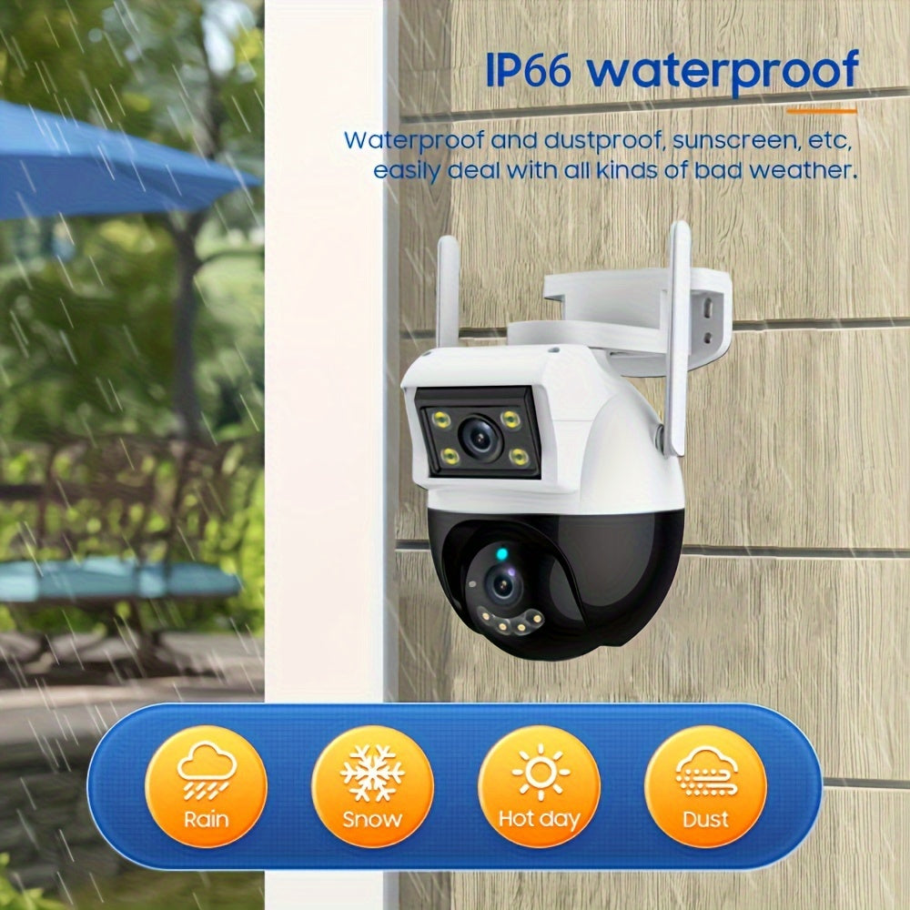 Versatile Security Camera: Outdoor Wireless Waterproof WiFi Surveillance System with High-Definition Dual Lenses, Auto-Rotate Pan Tilt, Night Vision, Motion Detection, Two-Way Audio Communication