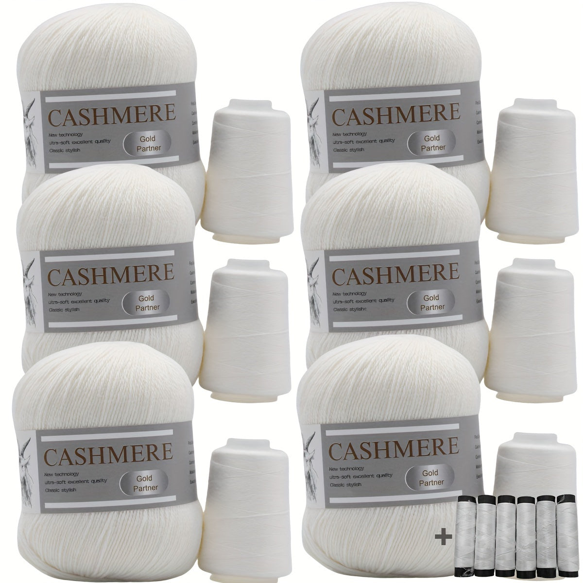 6 luxurious cashmere yarns for hand knitting and crocheting. Ideal for making sweaters, scarves, hats, shawls, cardigans, and gloves. High-quality, soft, warm, multicolored bundle in 10.58