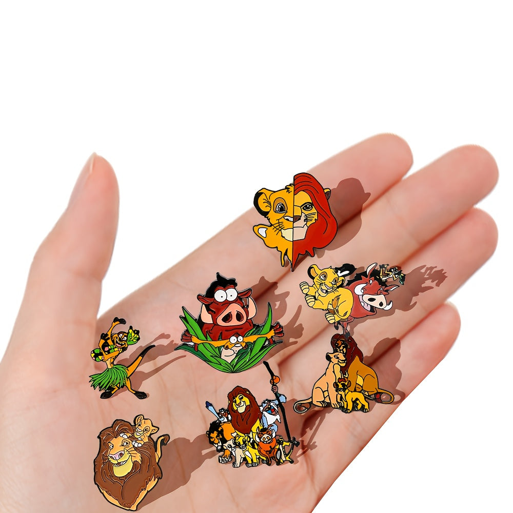 Set of 7 Simba Anime Enamel Metal Badges, Stylish Brooch Pins for Men and Women's Apparel and Accessories, Perfect Keepsake Gift for Childhood Memories