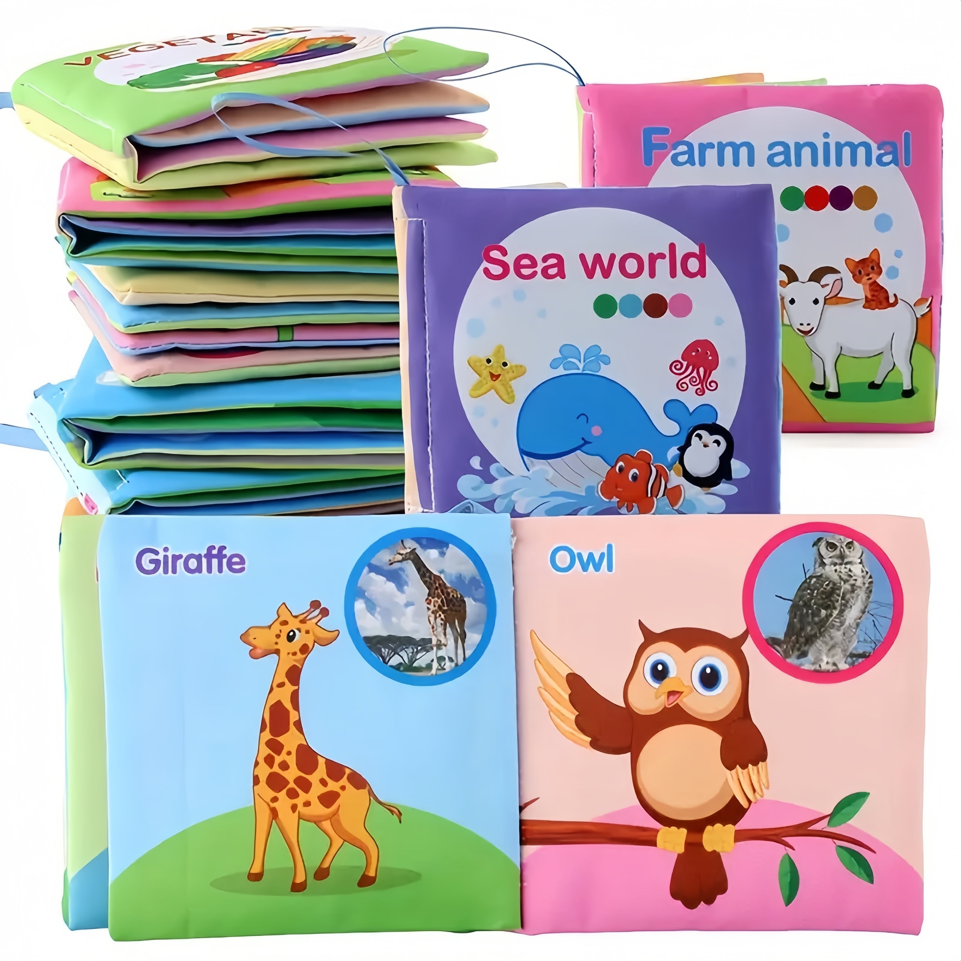 5-Pack of Cloth Educational Books with Sand Sound, Non-Tearable Early Learning Toys featuring Fruit, Animals, and More - Ideal for giving as Christmas, Birthday, Halloween, Thanksgiving, or Easter gifts.