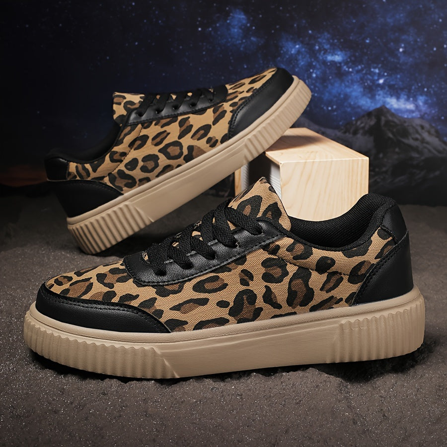 Women's Leopard Print Sneakers, Lightweight Athletic Platform Shoes