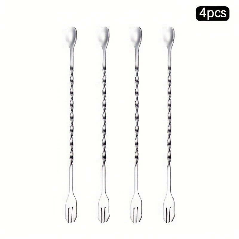 1/2/4pcs stainless steel stirring spoons, perfect for coffee and milk tea shops. A long bar spoon for mixing cocktails and other beverages, essential bar accessories for kitchen supplies.