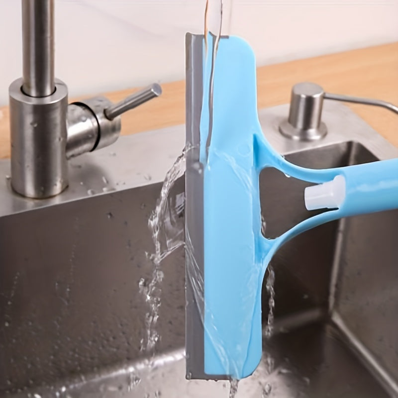 Multi-functional glass cleaning tool with sprinkler and mirror/window scraper, made of polypropylene plastic. Ideal for various areas in the home.