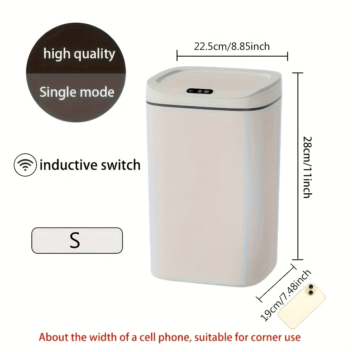 Smart detector trash can with quiet close and odor-proof; multiple capacity options for various rooms; battery operated (AA), batteries not included.