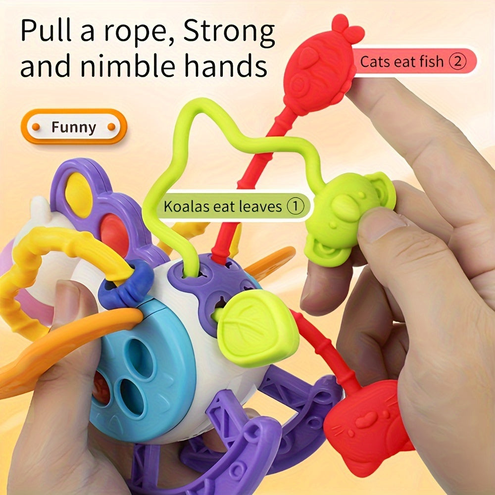 Unicorn-themed sensory toys designed for toddlers, featuring silicone pull-string activities for educational play and teething relief. Perfect birthday gifts for boys and girls ages 6, 9, 12, and 18 months.