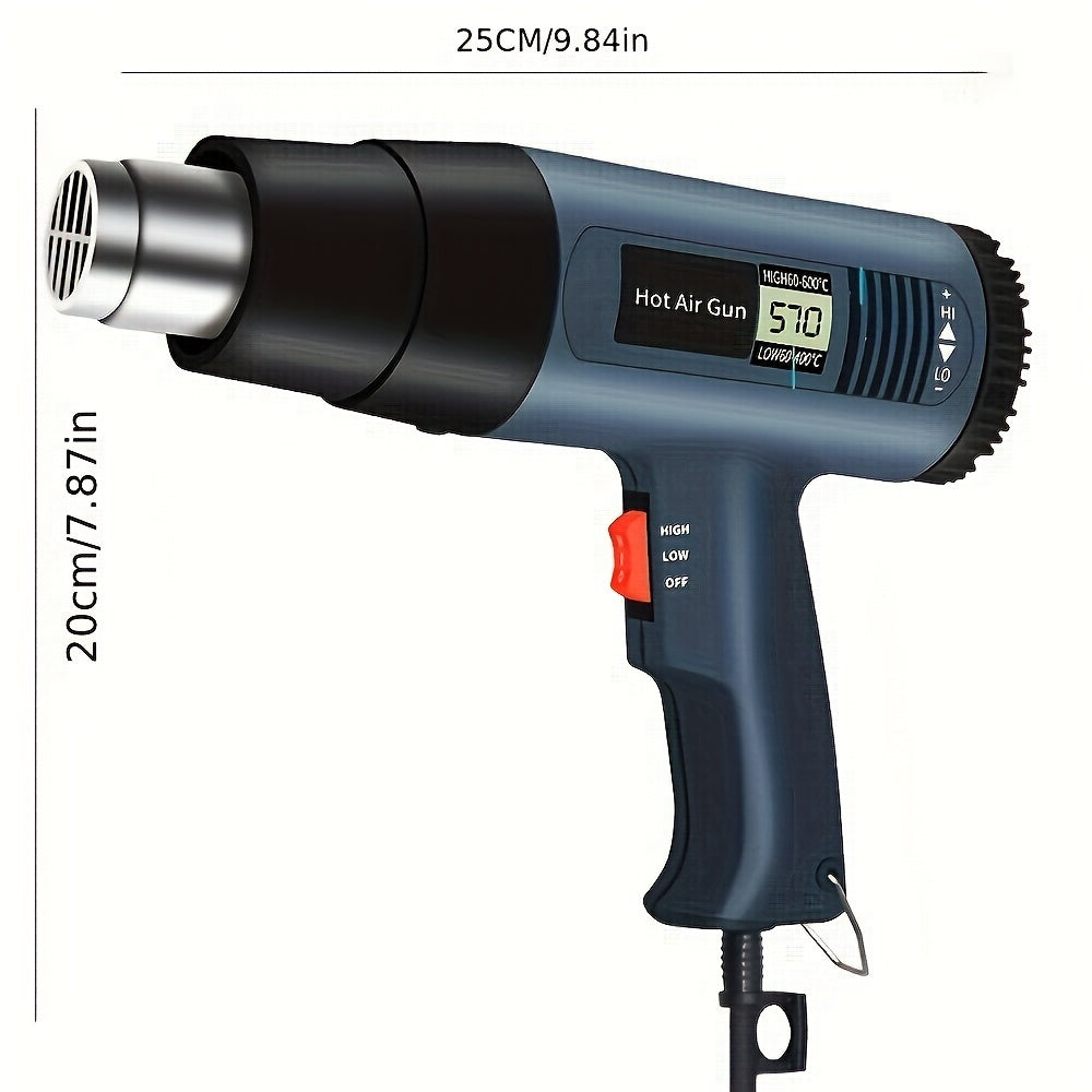 2000W Handheld Hot Air Gun for Bending, Forming, Plastic Drying & Thawing, European Standard, Black Color.