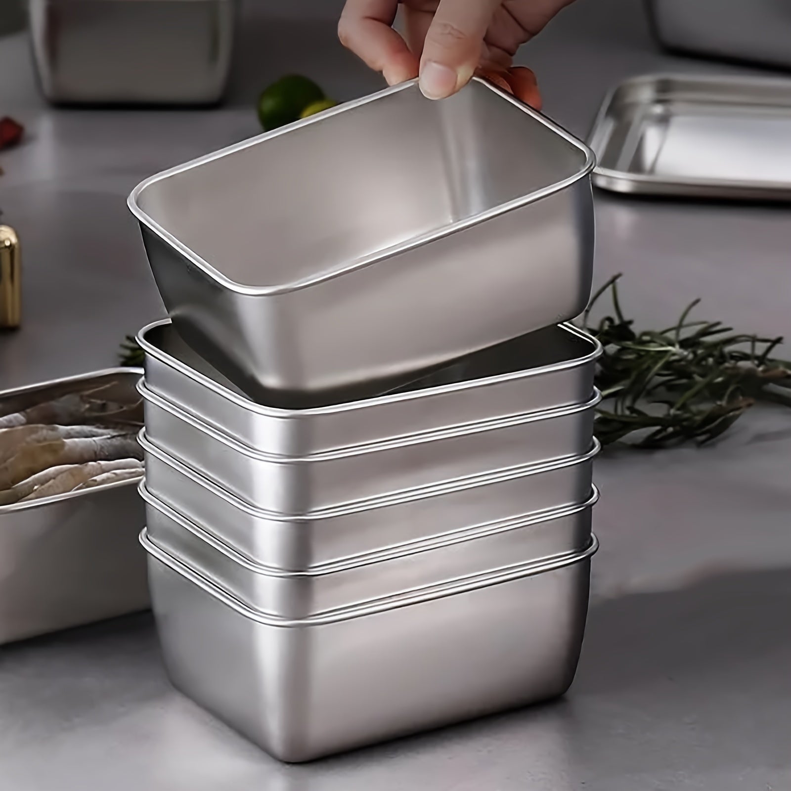 Stainless Steel Storage Container Set of 6, with Lids for Freshness - Ideal for Meal Prep, Meat, Fruit, Vegetables - Stackable and Reusable - Perfect for Kitchen Organization and Storage - Includes Kitchen Accessories