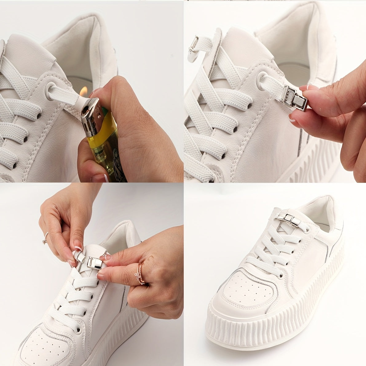 1 Pair of No-Tie Shoe Laces with Diamond Cross Locks for Casual Sneakers