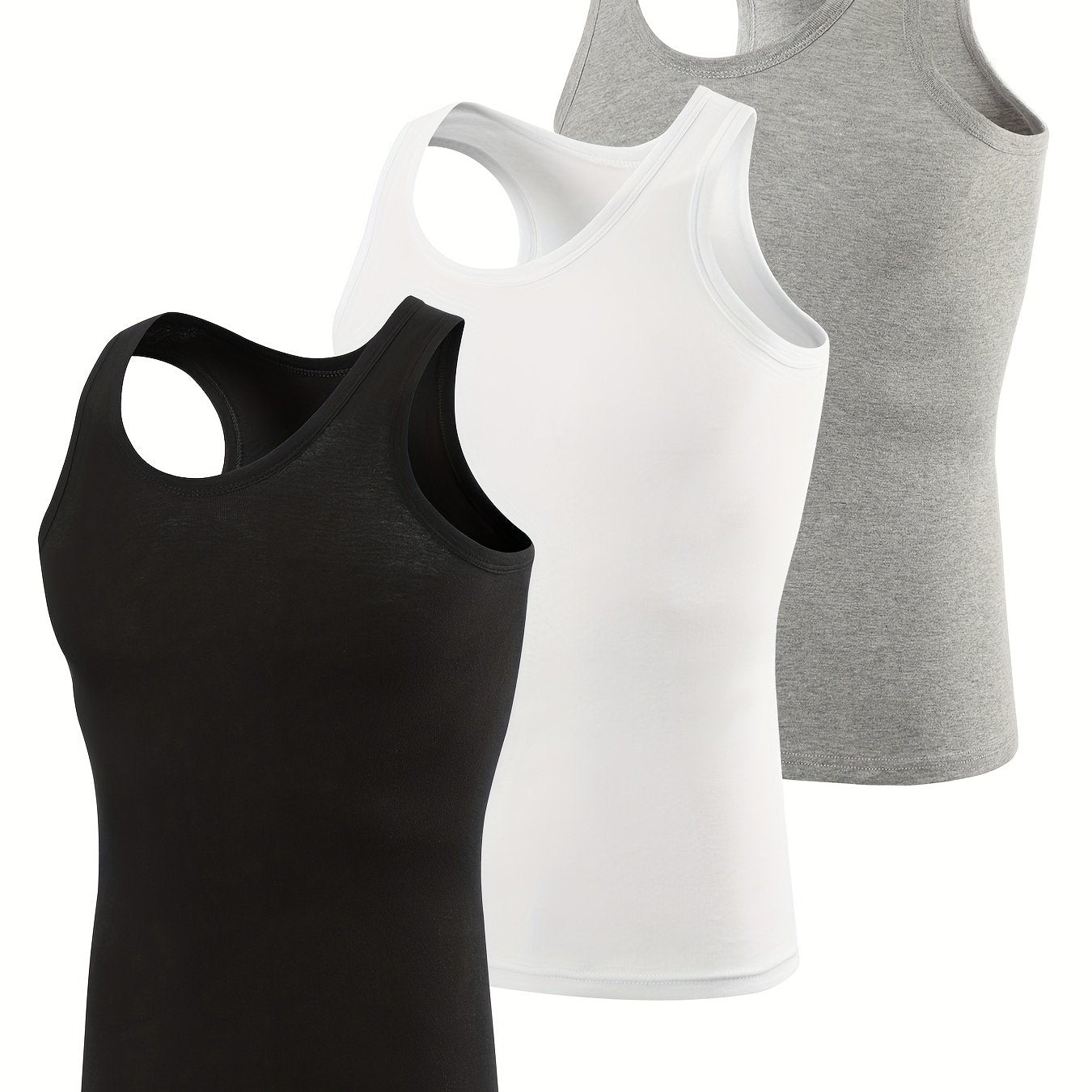 3 Men's Cotton Vests, Sleeveless Slim Fit Fitness Tops