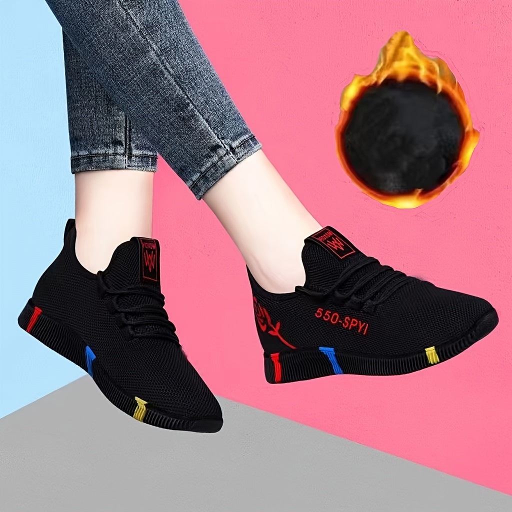 Women's casual sports shoes with breathable and comfortable soft sole for trekking and work, optionally lined with plush for added style.