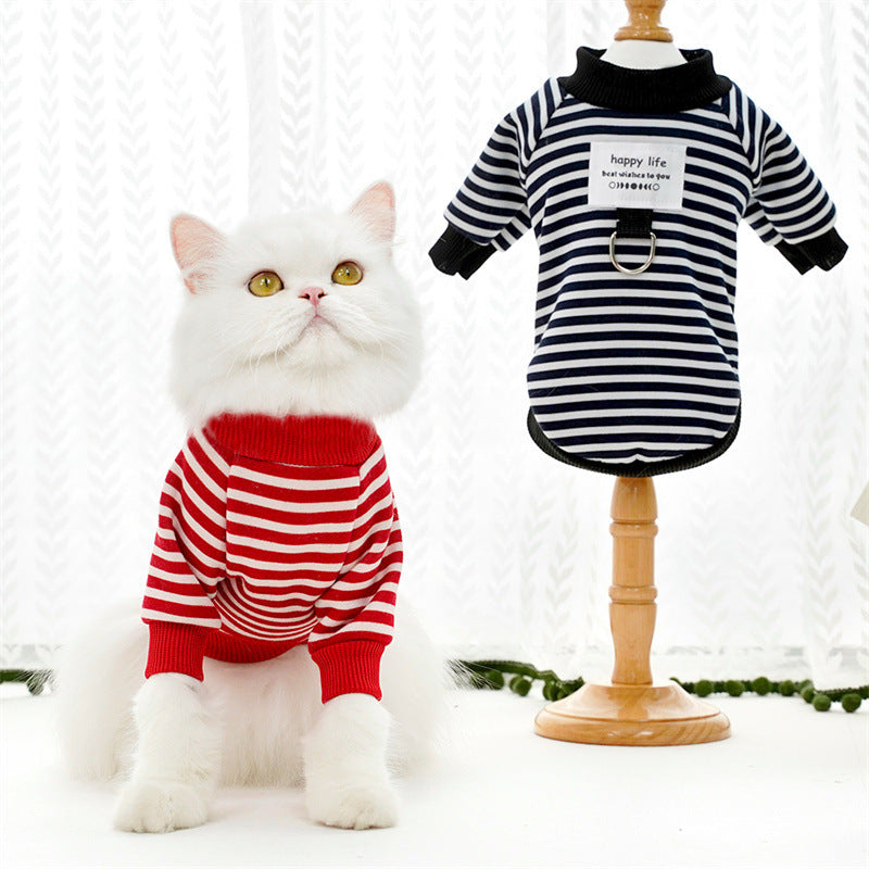 Warm striped sweater for small to medium dogs and cats.