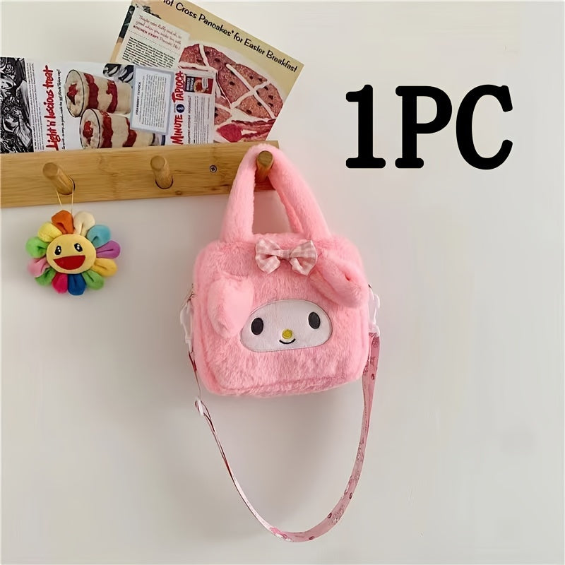 Sanrio Hello Kitty, Kuromi & My Melody Plush Tote: Soft polyester shoulder bag for fans, perfect for parties and as a Valentine's Day gift by SANRIO.