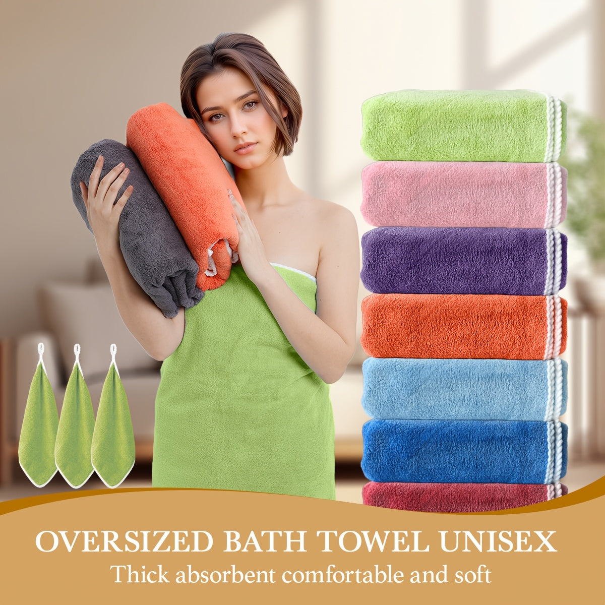 8-piece set of large, super soft, absorbent towels with hair drying turban.