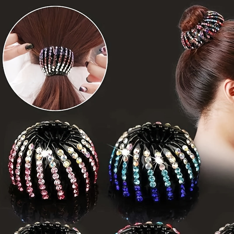 Stylish Bird Nest Hair Clip - Shiny Rhinestone Ponytail Holder with Secure Grip, Long-lasting Hold for Women and Girls - Trendy Hair Accessory