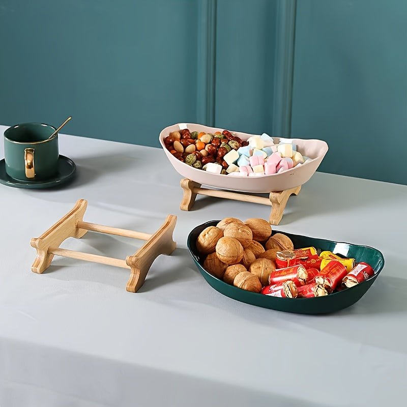 Scandinavian luxury style 2/3-tier fruit stand with double layer fruit bowl, ideal for living room or home snack tray, made of natural materials.