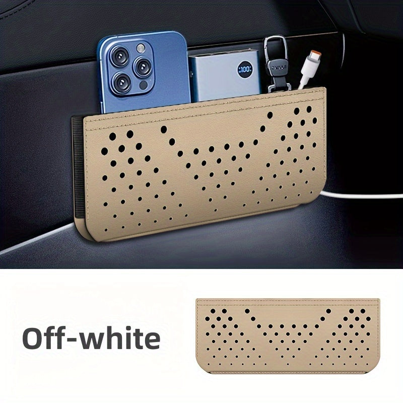 Car Dashboard Organizer with Adhesive, Faux Leather Storage Pouch for Phone, Cards, Keys, Glasses; Vehicle Cup Holder.