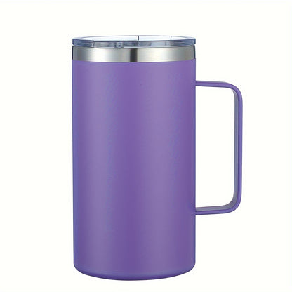 Stainless steel coffee mug, 24oz, vacuum insulated with lid and handle, ideal for all seasons, makes a great gift.