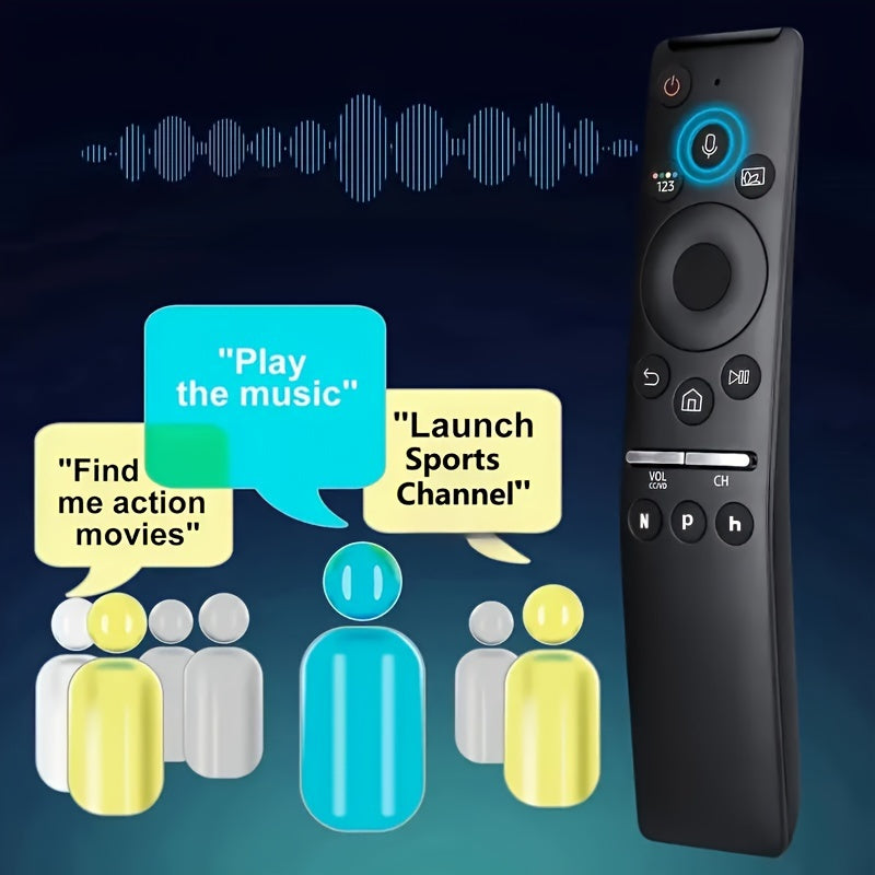 Voice control remote for Samsung TVs with Easy-Pair technology is compatible with Smart, Curved, QLED, LED LCD, 8K & 4K models. No batteries required, includes Play, Launch, and Navigation