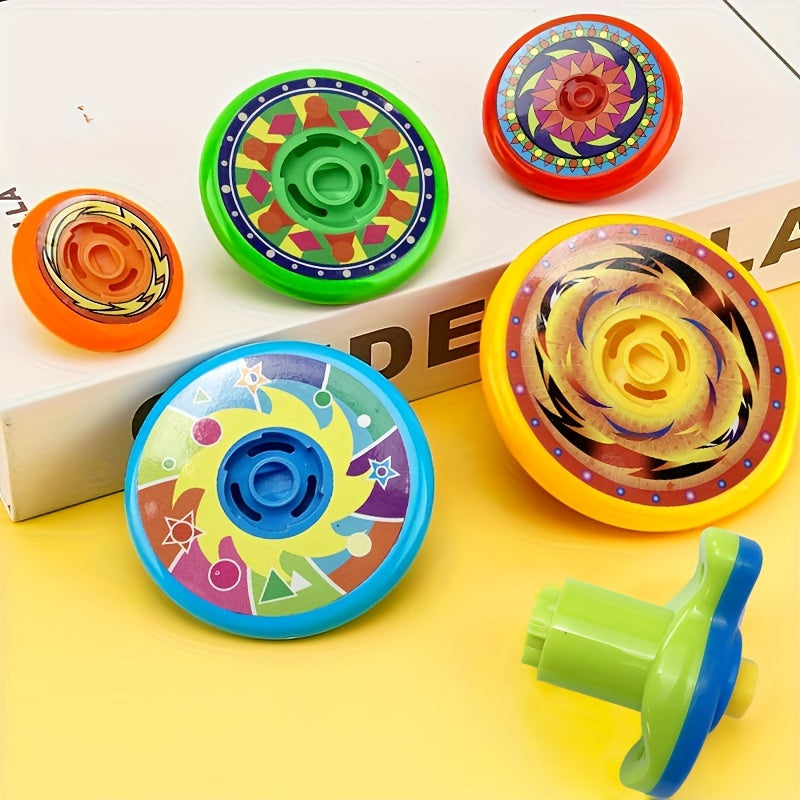 Set of 5 Vibrant Multi-Layer Spinning Tops - Perfect for Stacking and Battle Games