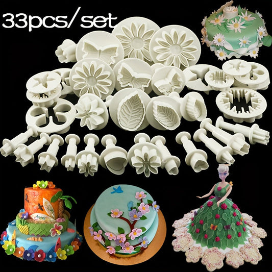 Set of 33 Flower Butterfly Leaf Cookie Cutters and Stamps - Ideal for Baking, Fondant Molding, Kitchen Gadget and Accessory