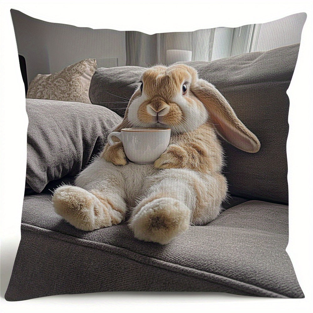 Lovely Double-Sided Lop Eared Rabbit Pillow Cover - Vibrant Polyester Square Cushion Case for Christmas & Home Decor, Insert not Included