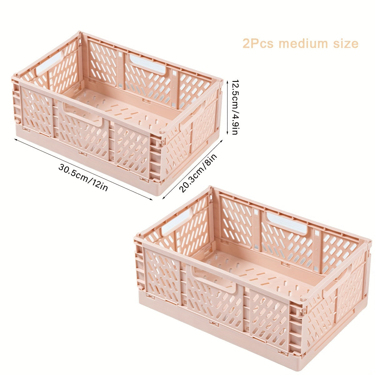 2-Pack Plastic Folding Storage Baskets with Handles, Stackable Organizers for Home - Mixed Color