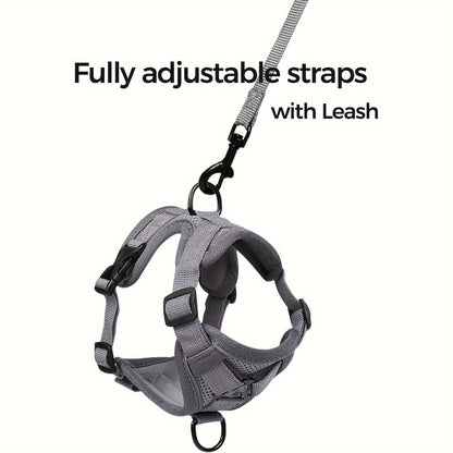 Extra large striped tactical cat harness with quick-release buckles made of machine washable polyester material.