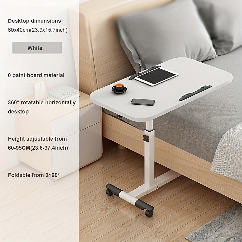 Height adjustable and rotatable bedside table made of hardwood fiberboard and metal frame, suitable for dorms and homes. Easy to assemble.