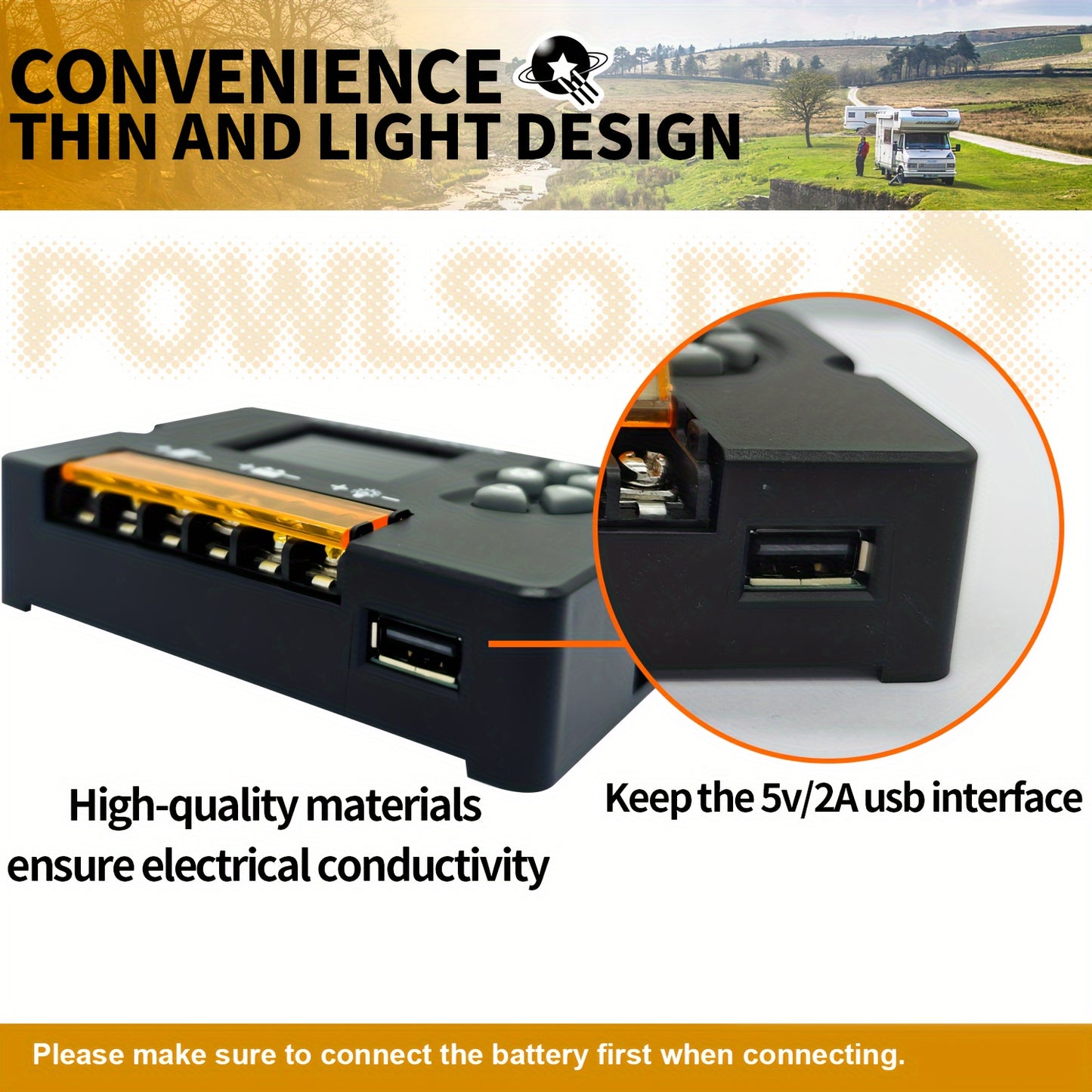 POWLSOJX Solar Charge Controller with LCD Display, Adjustable PWM, supports up to 30A panel power, ideal for battery charging and outdoor energy systems.