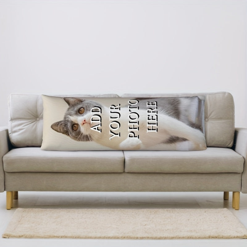 Get a personalized cat or dog image body pillowcase measuring 50.8x137.16 cm. This long hug pillow cover is made with soft plush short fabric and features a double-sided print with an invisible zipper. Suitable for adults aged 14 and up, this makes a