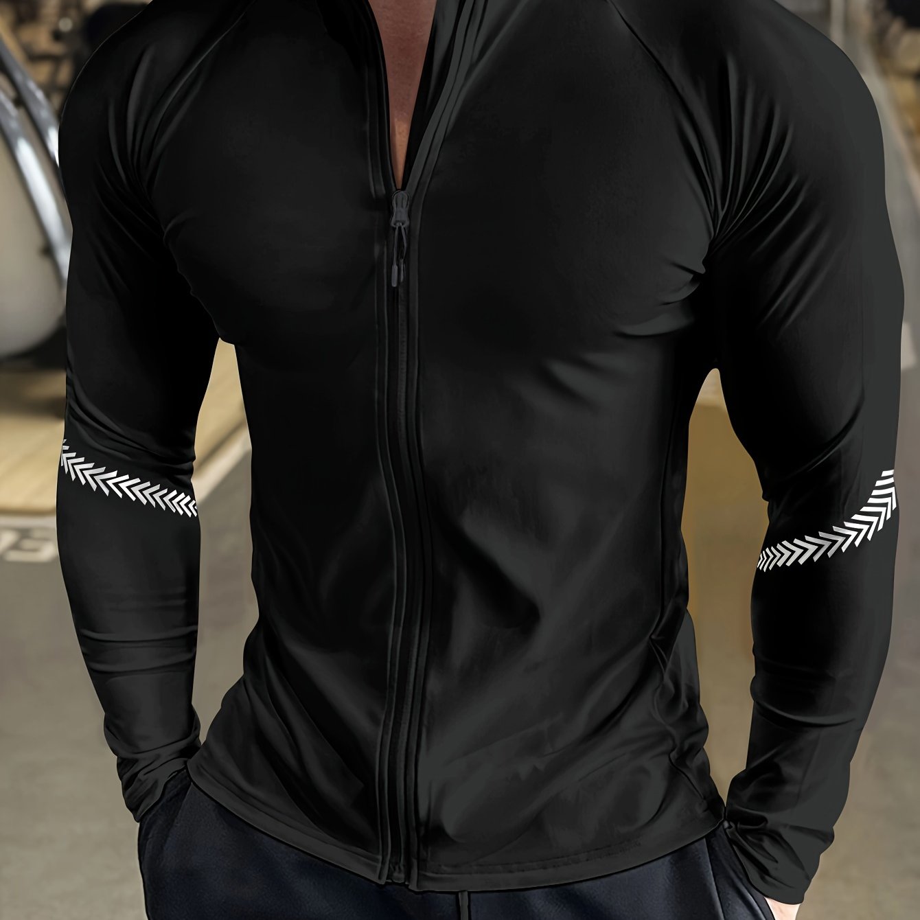 Men's quick-dry, lightweight jacket with stand collar and zip closure. Ideal for sun protection during basketball, cycling, hiking, and outdoor activities.