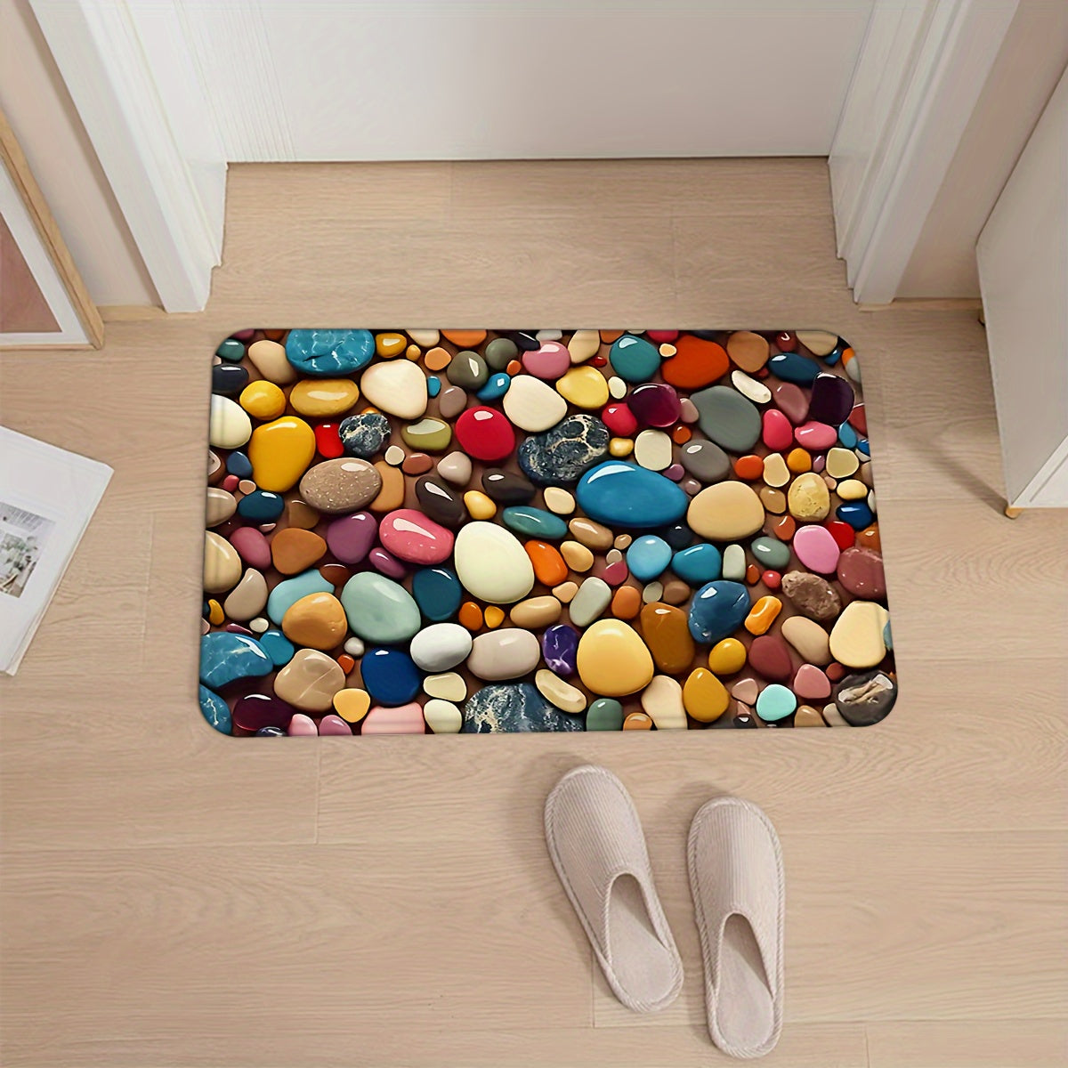 This bath rug features a stylish pebble pattern and is made from 100% polyester flannel for a soft and luxurious feel. It is non-slip, absorbent, and quick-drying, making it perfect for use in the shower. This mat is also machine washable, making it easy