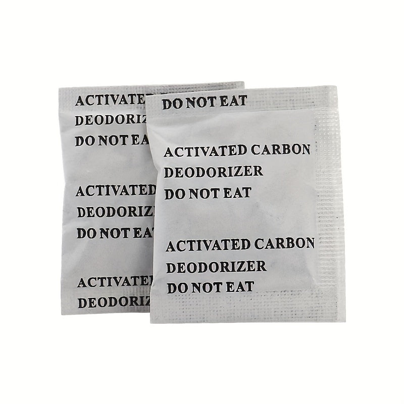 100-Pack of 3g Activated Carbon Bags for odor elimination in various areas such as home, car, wardrobe, pet areas, smoke, leather shoes, bags, and renovation projects. Made from wood material for efficient odor absorption.