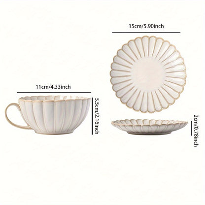 Stylish teacup and saucer set for coffee or tea, perfect for any occasion in any setting. Ideal for breakfast, tea parties, or afternoon tea, at home, in the garden, or at restaurants. Suitable for summer and winter use, also makes great gifts.