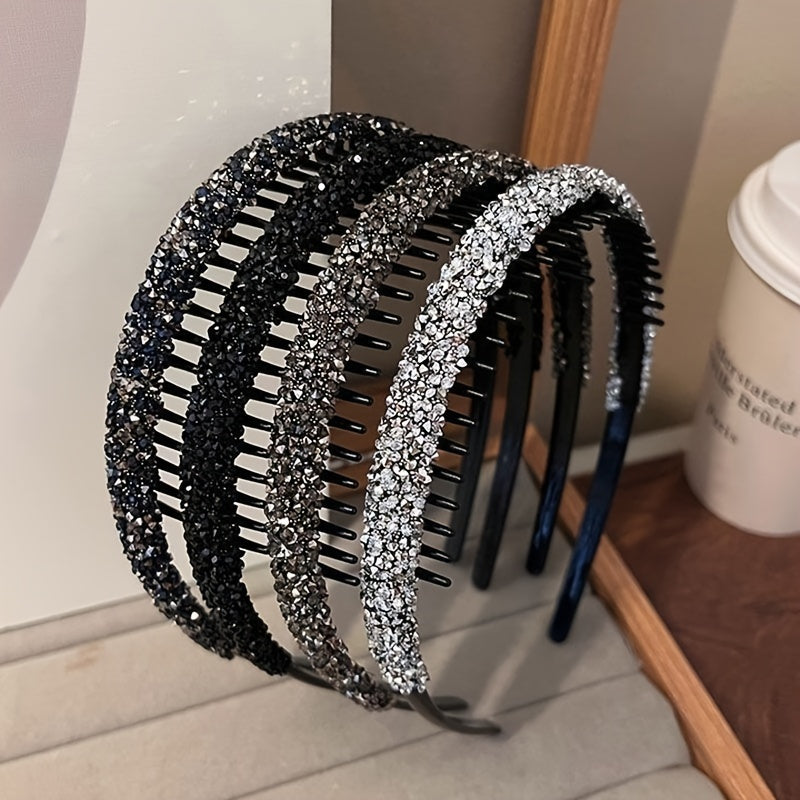 3-piece rhinestone hair grips set with anti-slip headband for styling.