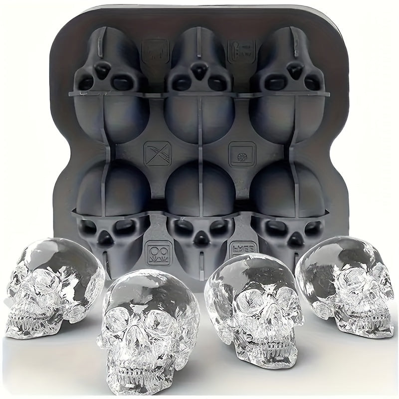 Silicone Ice Cube Tray in the Shape of a Skull - 6 Sections for Whiskey, Jelly & Candy - Great for Halloween Gathering & Must-Have for Every Kitchen