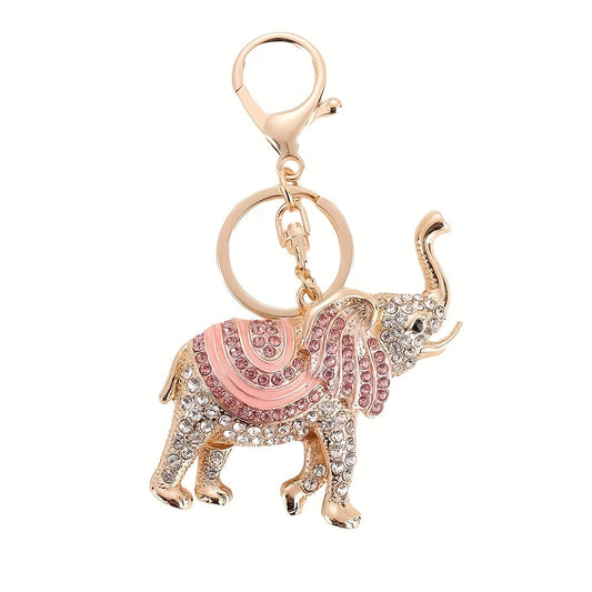 Cartoon Rhinestone Elephant Keychain - Adorable Animal Key Ring for Purse, Handbag, or Car. Includes Earphone Accessory. Perfect Gift for Mother's Day.