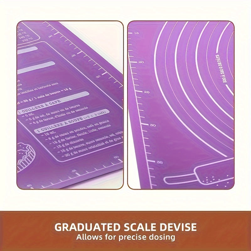 A durable pastry pad with ultra thickness and non-stick technology, designed for precise measurements and optimal baking, rolling, and kneading of dough. Made from food-grade EVA material to improve manual skills in the kitchen. An essential tool for