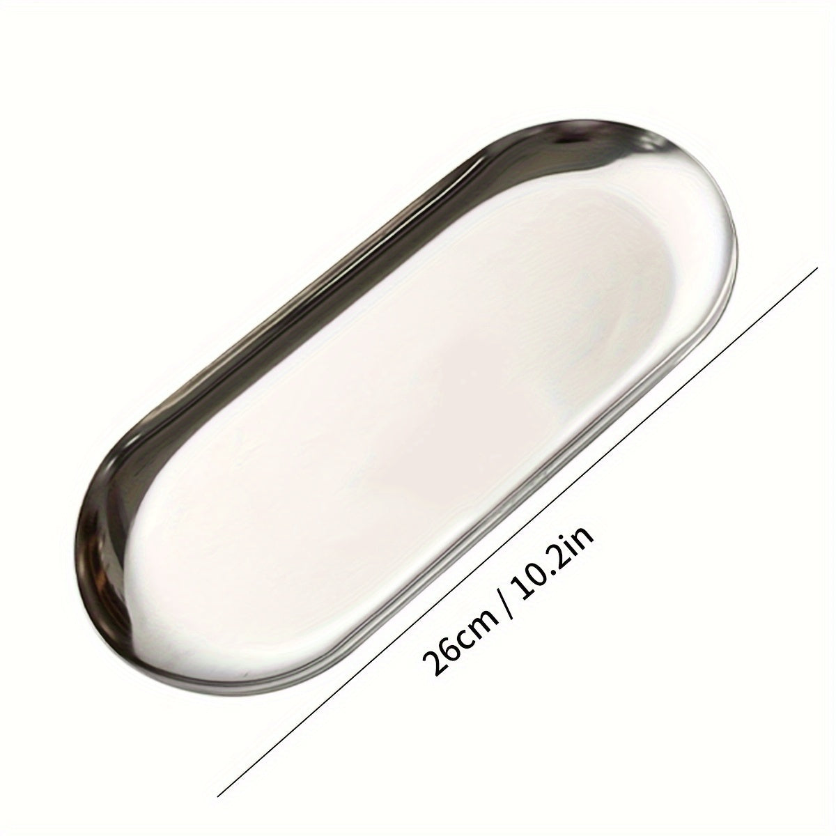 Oval-shaped stainless steel food tray for breakfast in kitchen or restaurant.