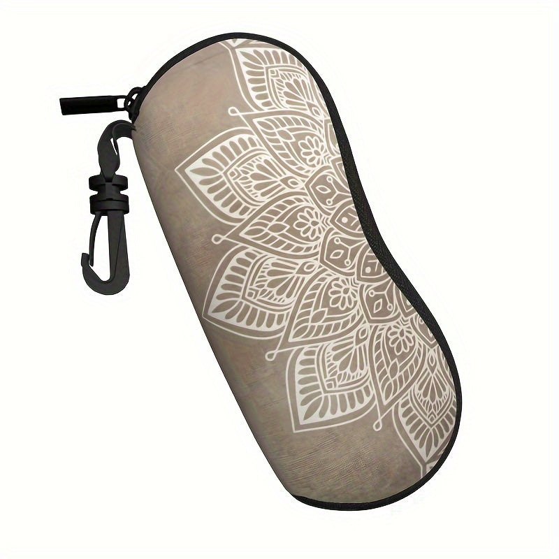 Classic Men's and Women's Galaxy Glasses Case with Brown Beige Mandala Print, Featuring Zipper Closure for Fashionable Travel and Storage of Glasses.