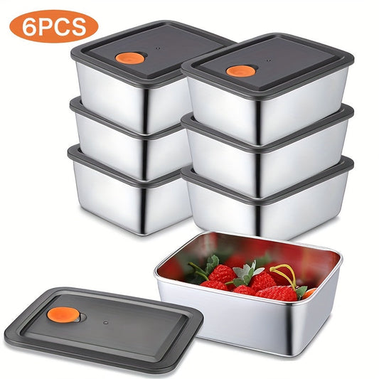 Set of 6 stainless steel food storage containers with lids - Designed to prevent leaks, stackable for easy storage, made without BPA, ideal for keeping food fresh in the kitchen, camping, picnic, school, or office - Safe for food contact, no need for