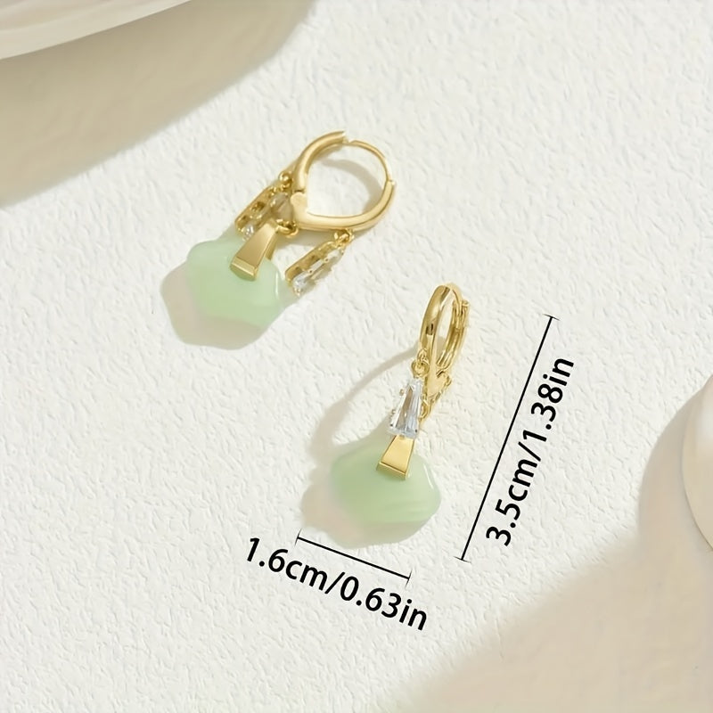 Stylish Dangle Earrings With a Green Jade-Inspired Design - Vintage and Alluring, Ideal for Everyday Wear or as a Gift