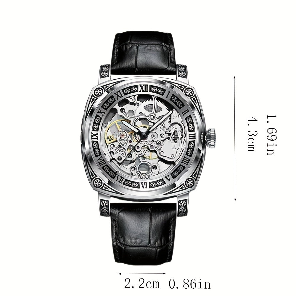 Men's retro hollow-out automatic mechanical watch in silver