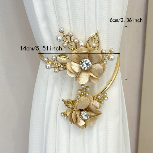 Enhance Your Home Decor with this Elegant Metal Faux Pearl Curtain Holdback Featuring a Three-dimensional Flower Design - Ideal for Dressing up Your Bedroom, Office, Kitchen, Living Room, and Study - Elevate Your Space with a Touch of Luxury.