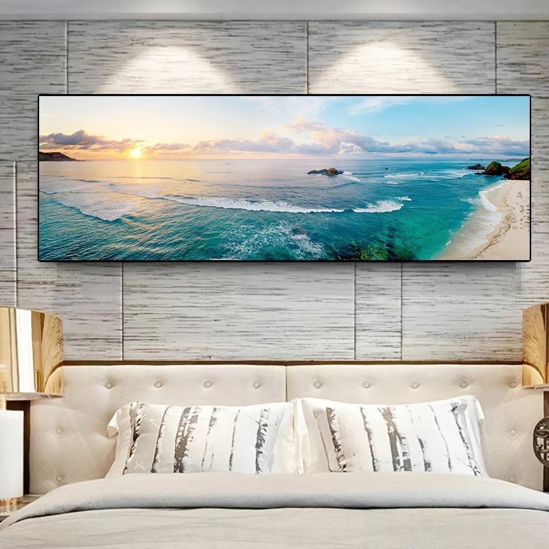 Frameless canvas painting depicting a serene mountain lake sunset, perfect for modern Nordic home decor - ideal for a lake house.