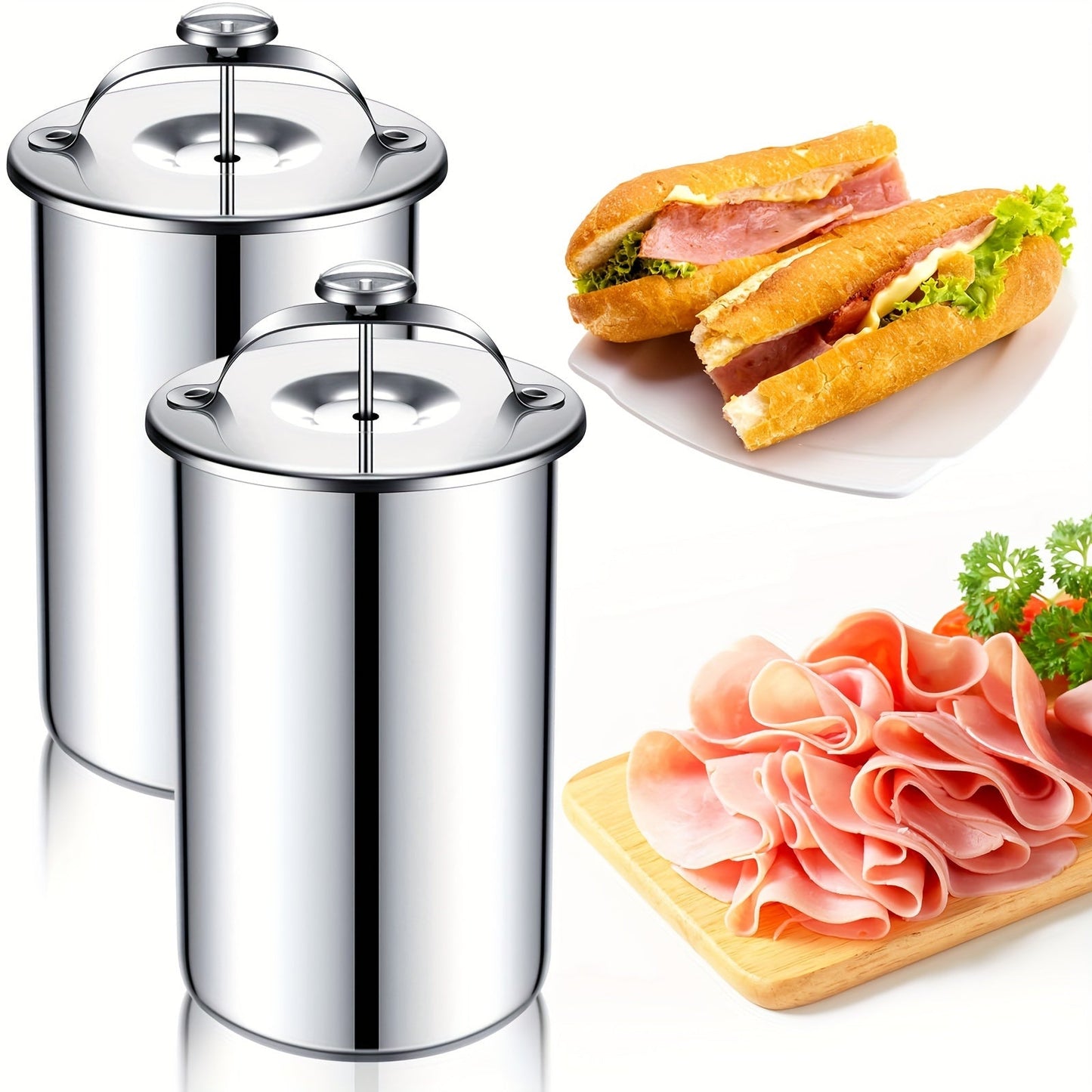 Essential Kitchen Gadget: Stainless Steel Meat Press with Thermometer for Homemade Deli, Bacon, Sandwiches & Patties - 1.5L Capacity, Ideal for Seafood, Poultry, and More