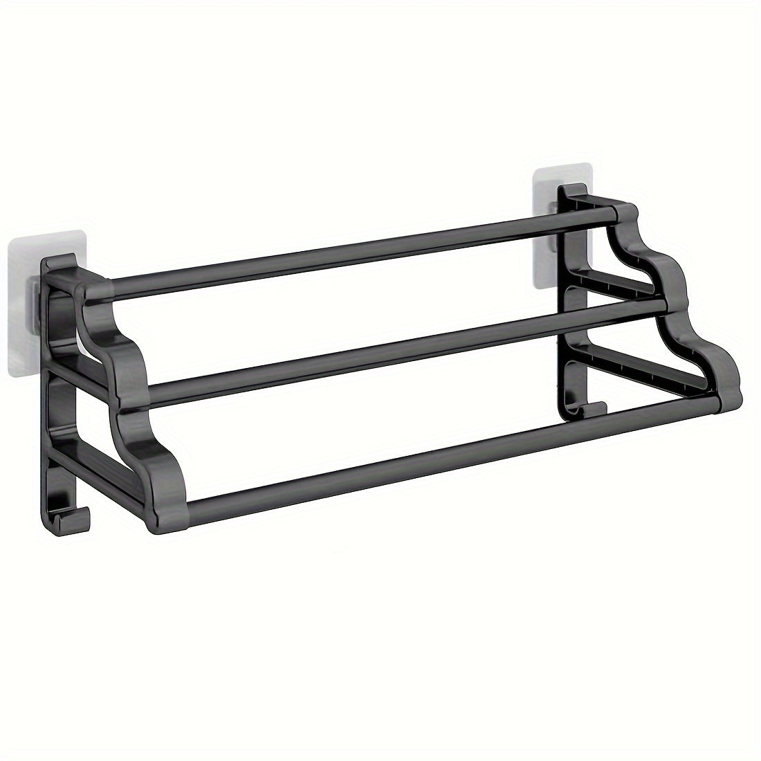 Durable triple bar towel rack with wall mount for organized bathroom storage.